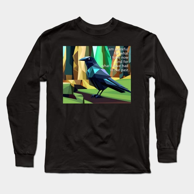 Gratitude mantra with artistic cubist Raven Long Sleeve T-Shirt by Dok's Mug Store